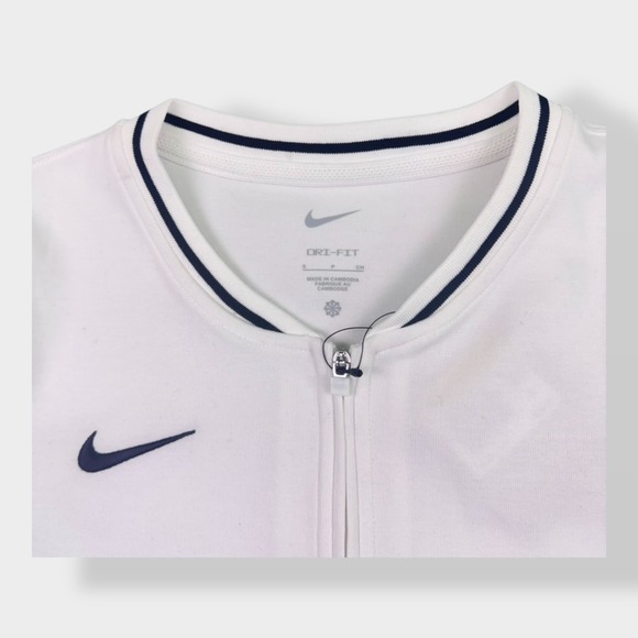Nike‎ Dri-FIT Women's Zip-Neck Long Sleeve Training Top White Navy NWT - Picture 8 of 12